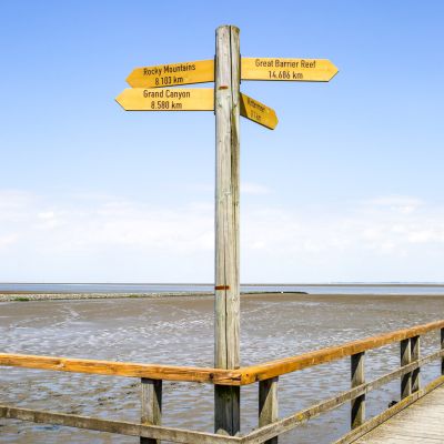 Butjadingen - der Wegweiser an der Strandpromenade